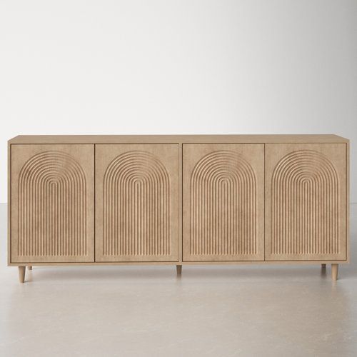 the sideboard is made out of wood and has an arched design on it's sides