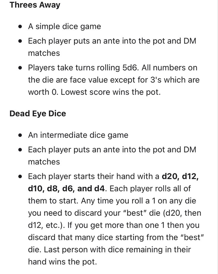 the instructions for how to play dead eye dice