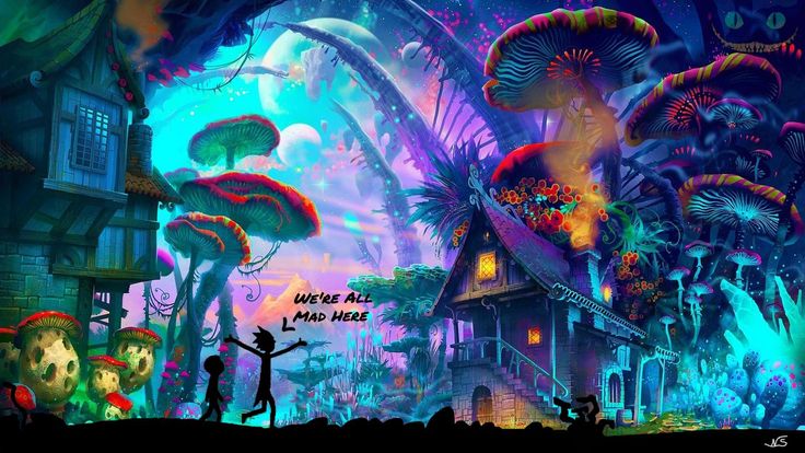 an image of a fantasy scene with mushrooms and houses in the background, as well as plants