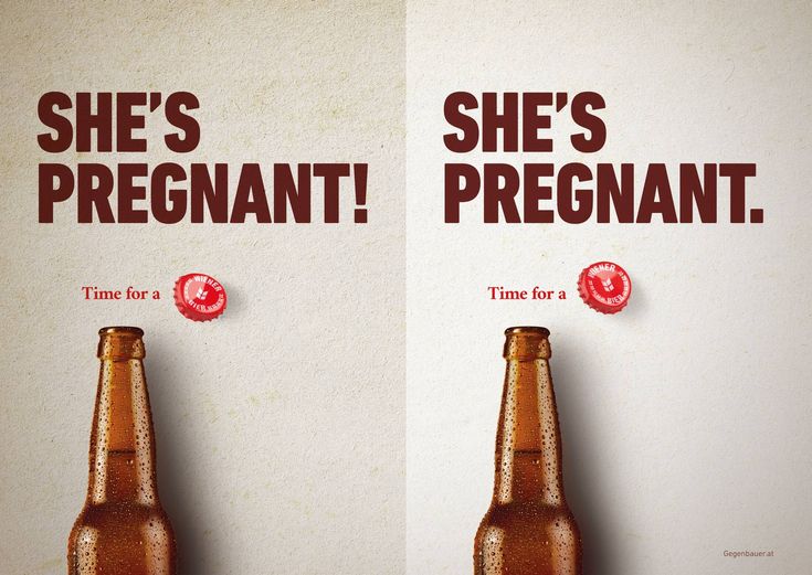 two ads for she's pregnant beer, one is brown and the other is red