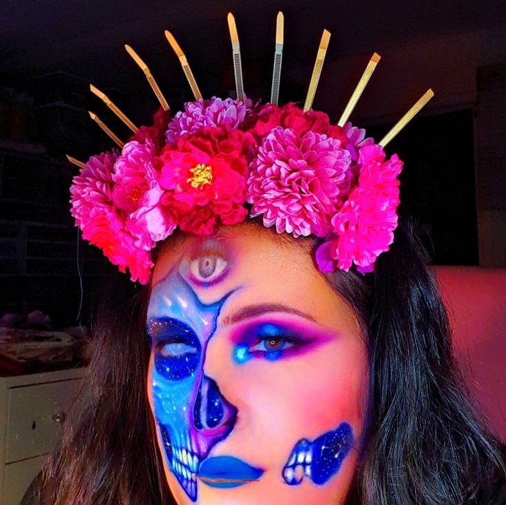 Day Of The Dead Catrina Da De Los Muertos Halloween Floral Headband Adul Size Handmade By Me Skull Mask Flowers, Catrina Costume, Summer Headbands, Halloween Floral, Curling Hair With Wand, Embellished Headbands, Unicorn Headband, Head Wrap Headband, Silk Headband