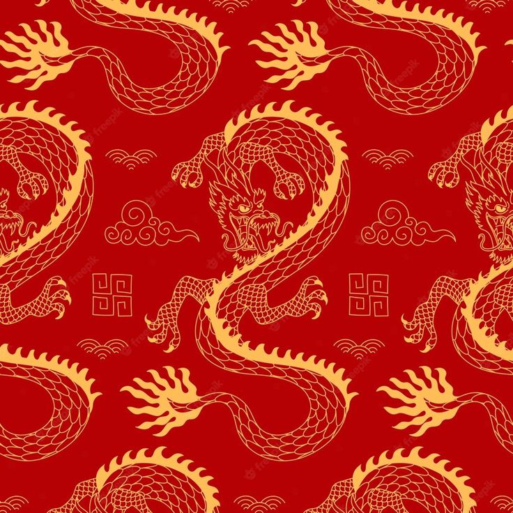 a red and gold dragon pattern on a red background