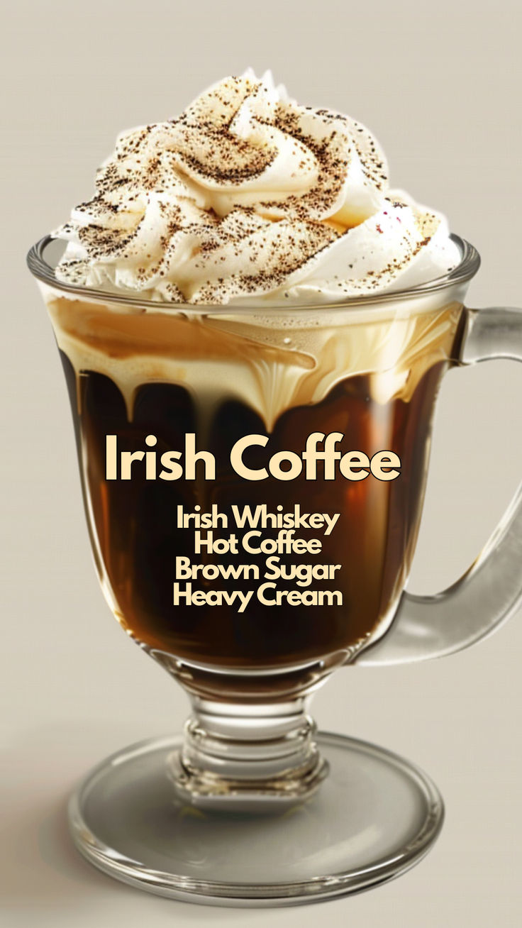 Irish Coffee Irish Cocktails, Cocktail Cards, Irish Coffee Recipe, Irish Drinks, Chess Tactics, Bride Quotes, Cocktail Drinks Alcoholic, Poster Food, Coffee Games