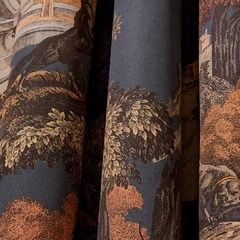 three different views of the same wallpaper with trees and animals on it, one is blue