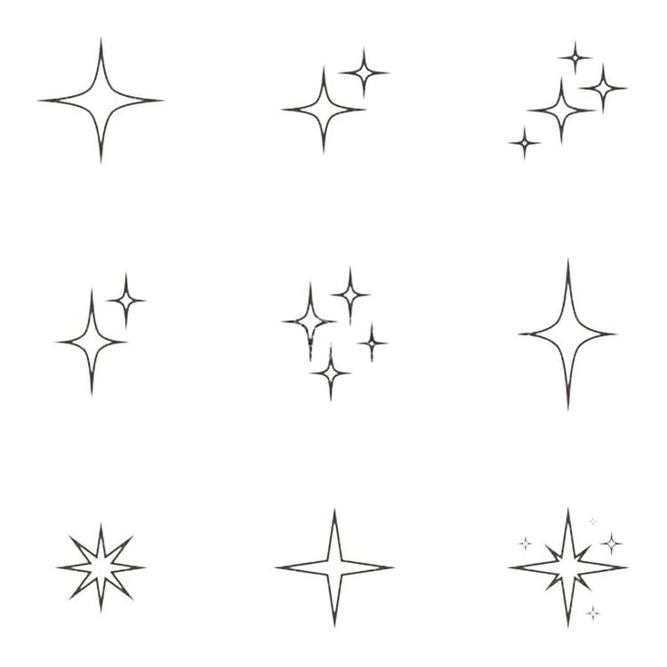 six different stars are shown in black and white, each with one star as the center