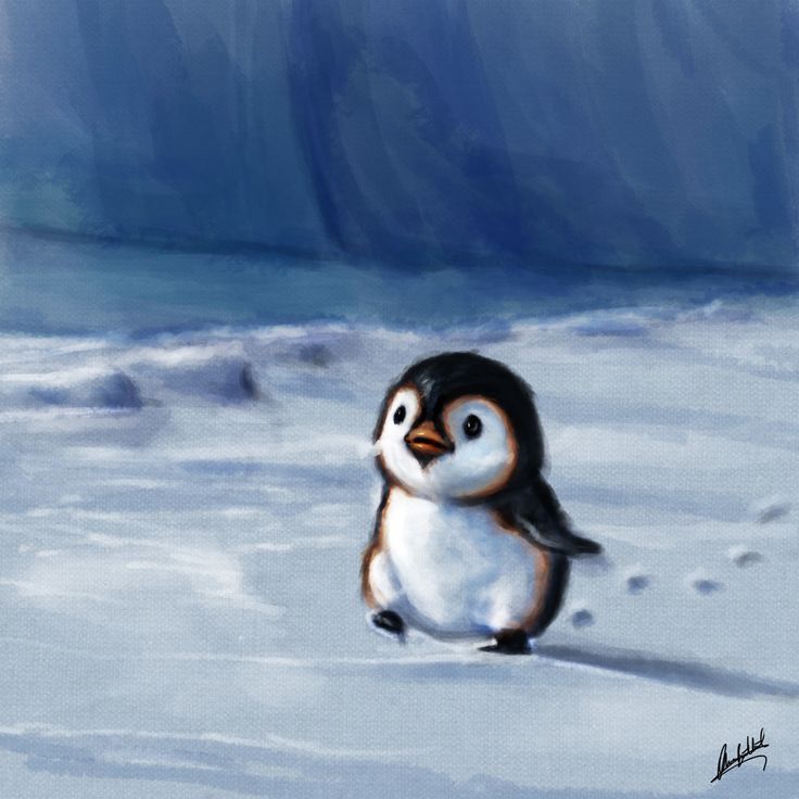 a painting of a penguin in the snow