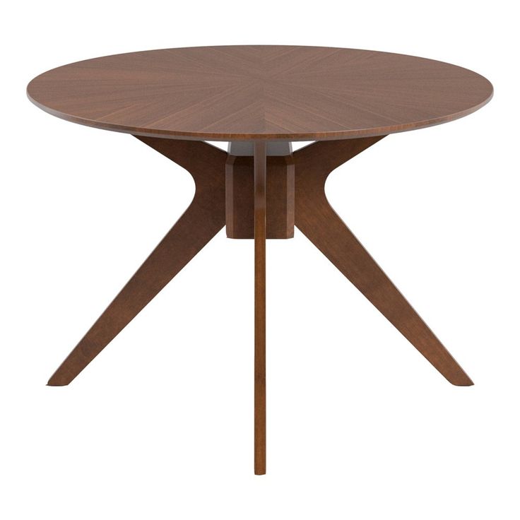 a round wooden table with two crossed legs and a circular top, on an isolated white background