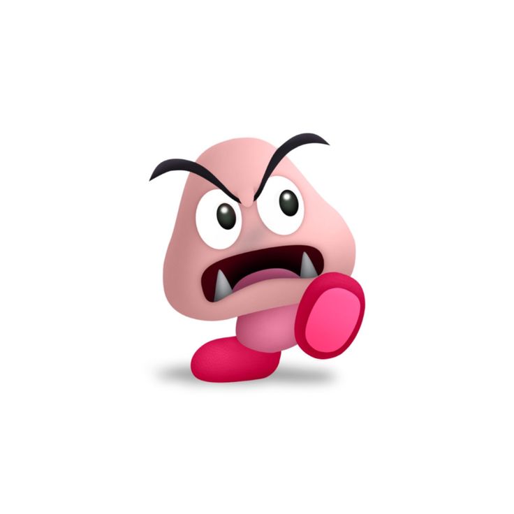 an animated pink character with big eyes