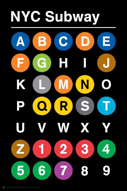 the new york subway poster is shown in black and white, with colorful circles around it