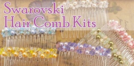 several different colored hair combs with pearls on them