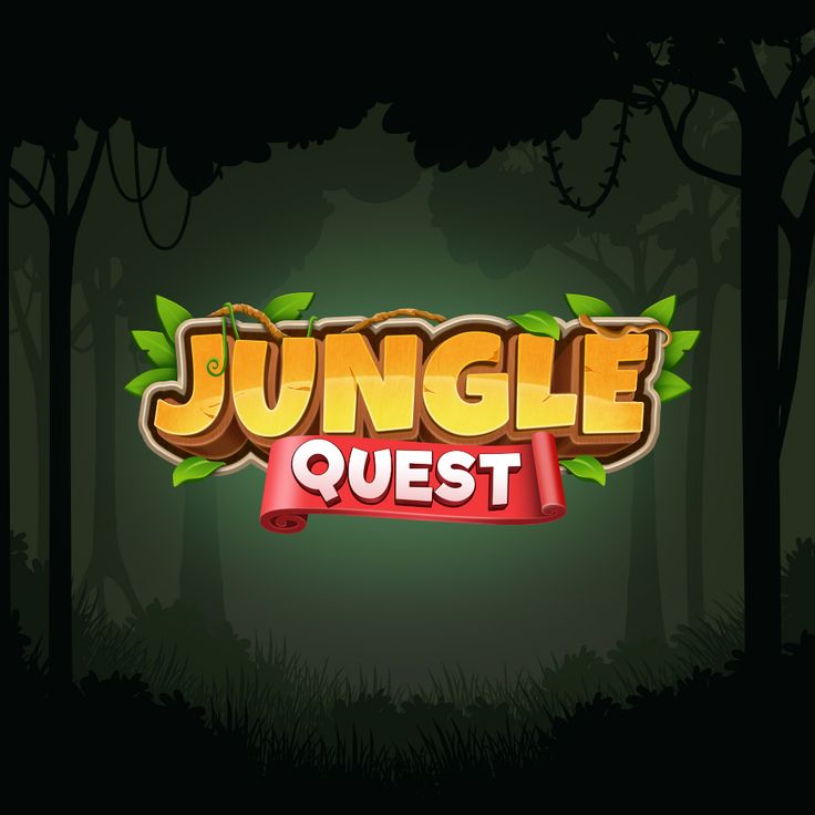 the jungle quest logo is shown in front of some trees and bushes with leaves on it