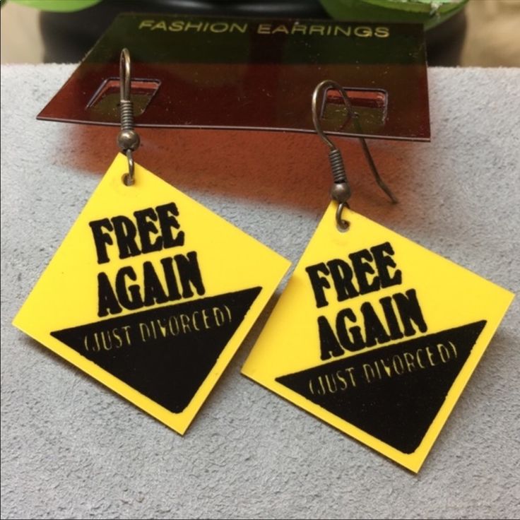 From The Late 80’s/Early 90’s These Vintage Deadstock Earrings Are Amazing! I Scored A Whole Bunch Of These From A Guy Who Has Been Buying Store Close-Outs For Decades. This Pair Of Yellow Caution Sign Earrings Say “Free Again (Just Divorced)”. Fish Hook Style Earrings. Measurements: 1.5” Drop. Condition: Nwt Deadstock. These Have Been Hanging Around For Decades So They May Show Some Wear Around Where The Wire Attaches To The Signs. Sku 582597-Eb3-020 Divorce, Wedding, Gag Elephant Gift Just Divorced, My Score, The Wire, A Guy Who, Style Earrings, Gag Gifts, White Elephant Gifts, The Signs, Vintage Yellow