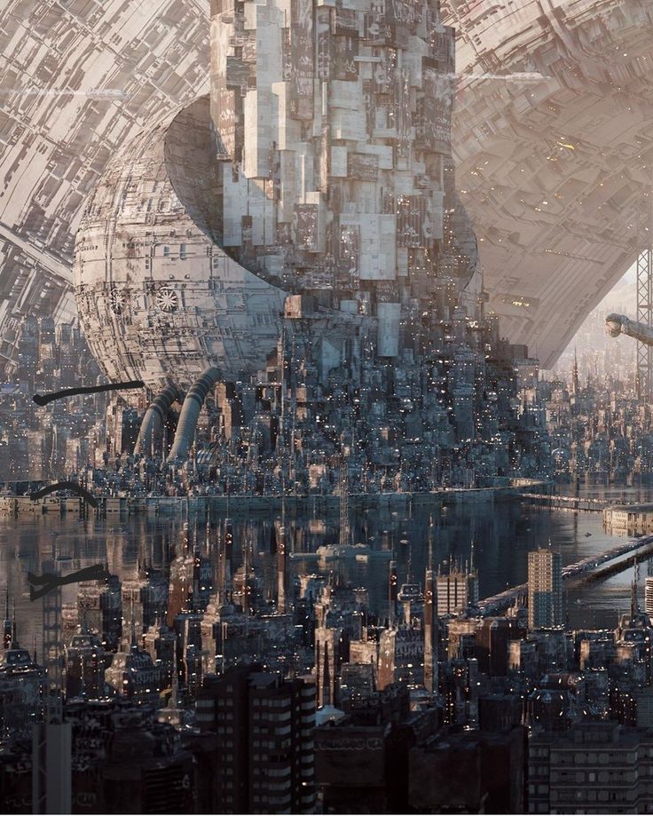 an image of a futuristic city with lots of buildings