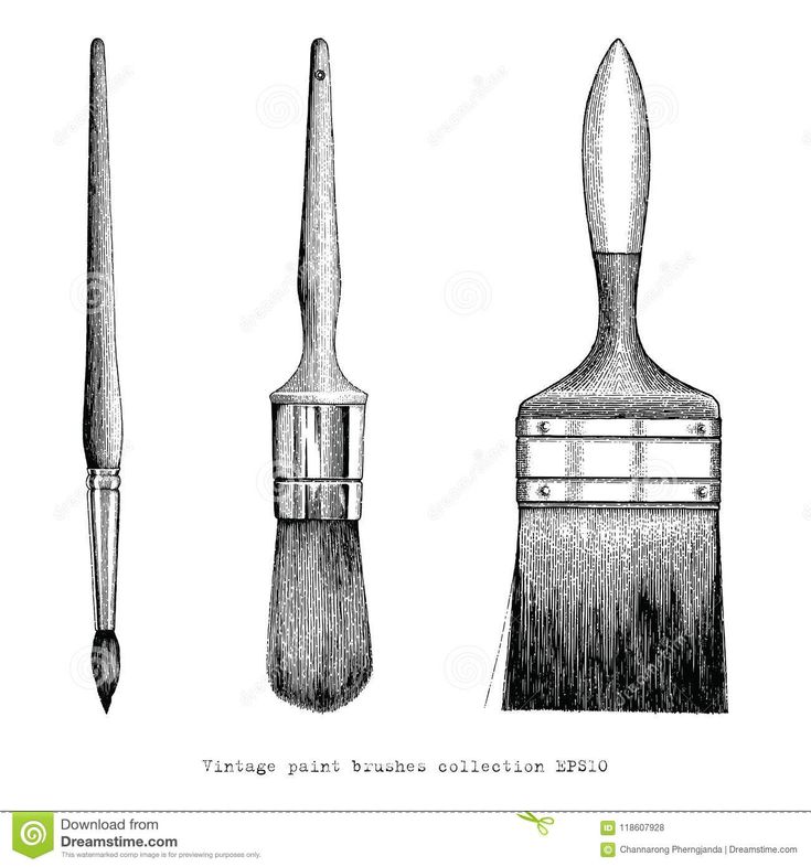 three different types of paintbrushes drawn by hand stock photo, images and royalty