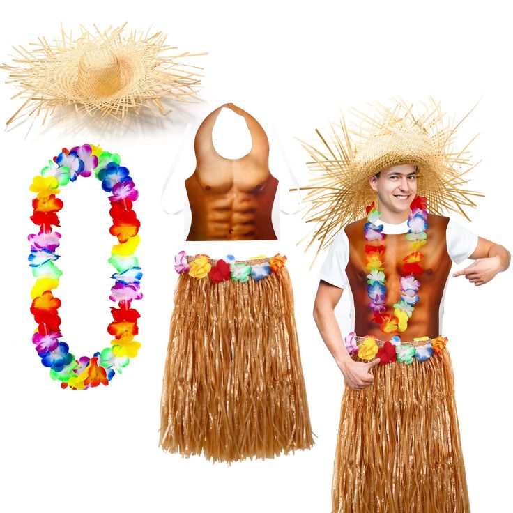 PRICES MAY VARY. Size Information: the hawaiian muscle vest measures 55 x 35 cm/ 21.7 x 13.8 inch, toddler grass skirt is 60 cm/ 23.6 inch in length and 60 - 110 cm/ 23.6 x 43.3 inch in waist, which can fit most people; The wreath is about 105 cm/ 41.3 inch, long enough to wear Complete Set: you will get a hawaiian party outfit, which includes hawaiian muscle vest, petal wreath, hula skirt and hawaiian straw hat; The nice combination will make you more charming at the party Reliable Material: th Office Luau Party, Hawaiian Costume For Men, Margaritaville Party Outfit, Hawaiian Costumes, Luau Party Outfit, Hawaiian Party Outfit, Hula Dress, Hawaiian Costume, Pretend Play Costumes