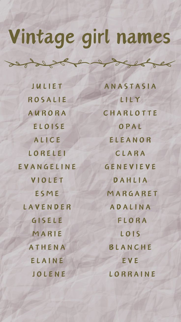 the vintage girl names are displayed on a piece of paper