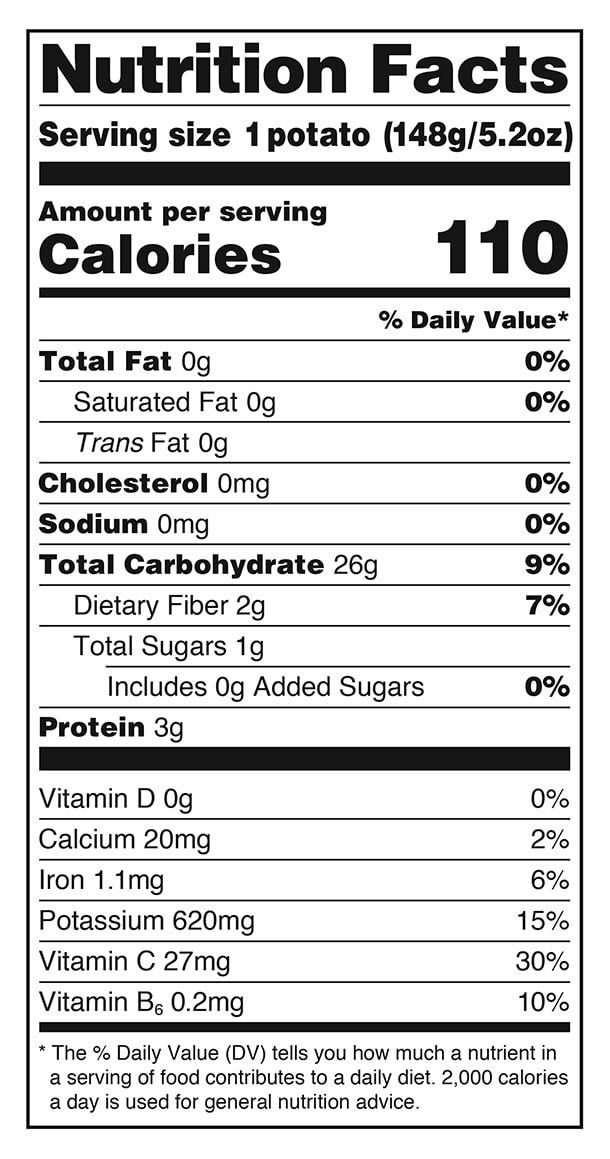 nutrition label showing the nutritional information for carrots