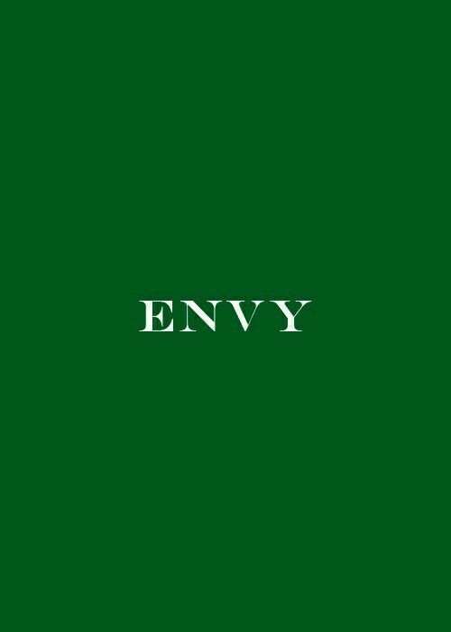 the word envy is written in white on a green background