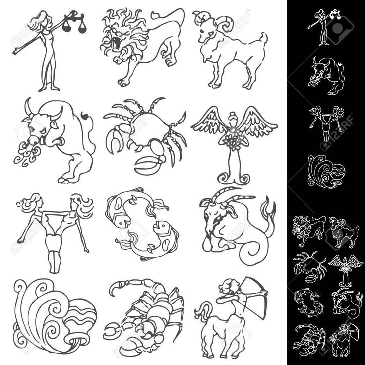 the zodiac signs and their meaningss in black and white stock photo - 54978