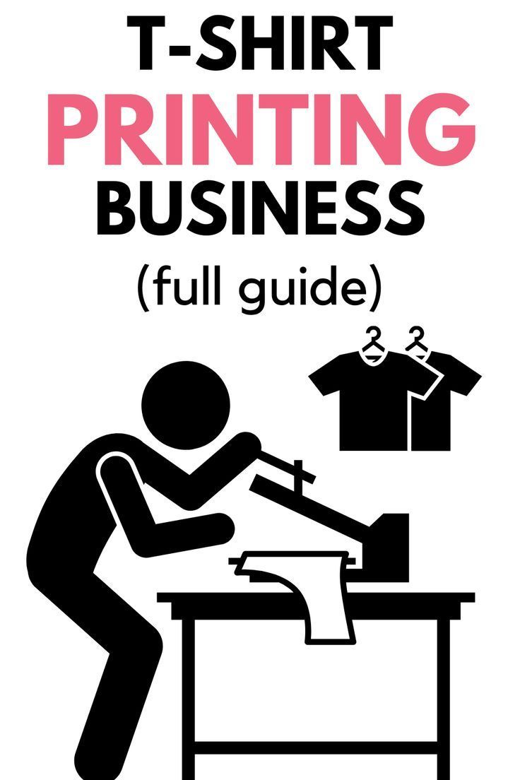 the t - shirt printing business full guide is shown in black and white, with an image of a man working on a printer