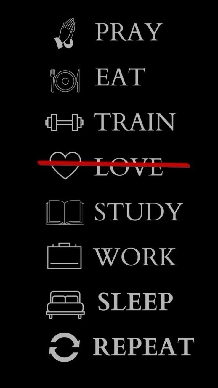 the words pray eat train, love study work sleep repeat repeat repeat repeat repeat repeat repeat repeat