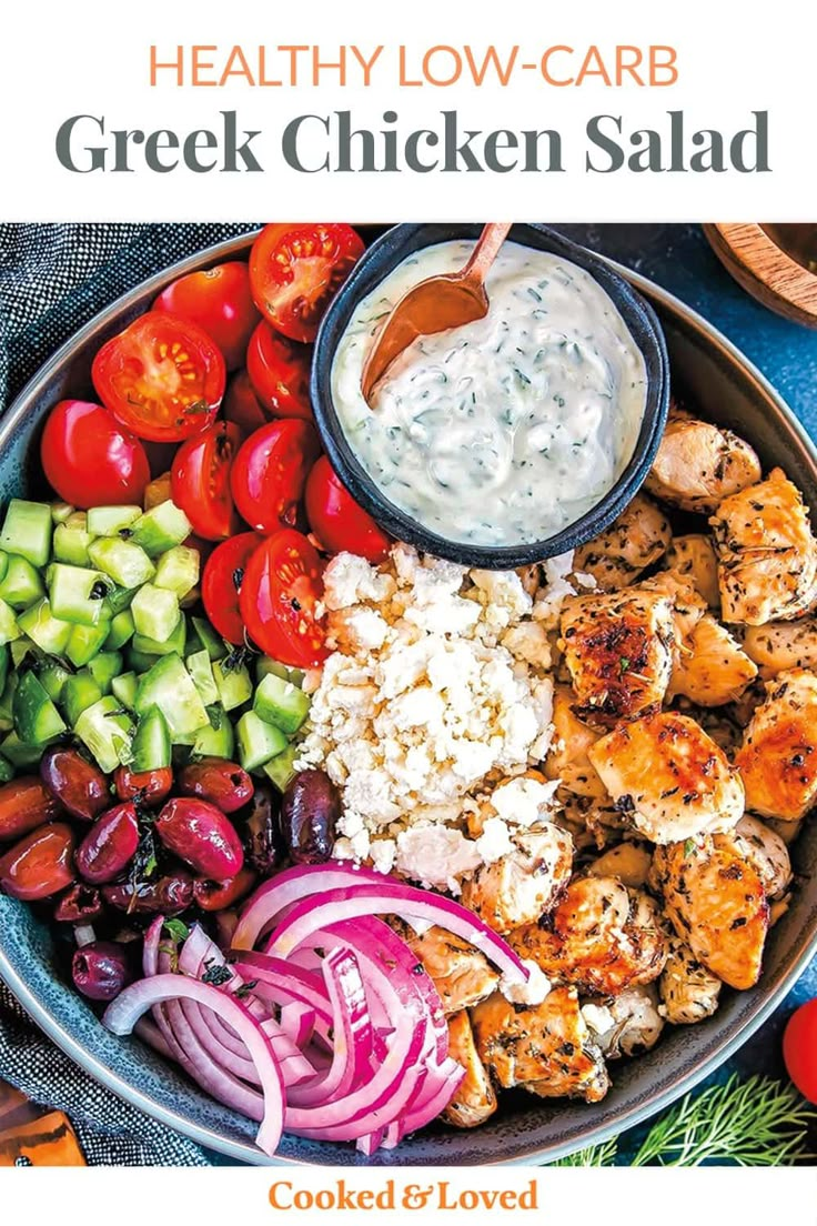 the cover of healthy low - carb greek chicken salad