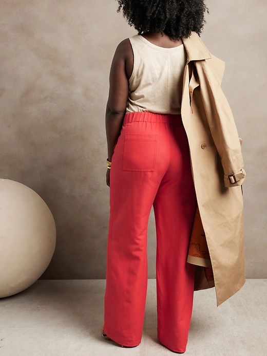 Wide-Leg Pant | Banana Republic Modest Attire, Red Pants Outfit, Red Wide Leg Pants, Wide Fit Shoes, Red Poppy, Wide Leg Linen Pants, Red Pants, Work Clothes, Wide Pants