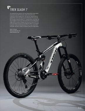 a bike is shown in this advertisement for trek slash 7, which features an aluminum frame