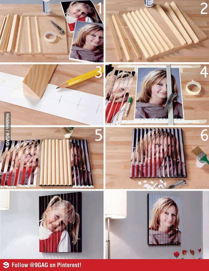 the steps to make a diy photo frame with popsticks and pencils