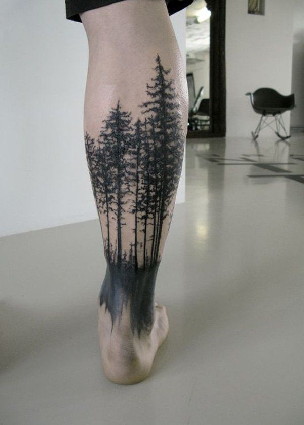 the legs are painted with trees on them