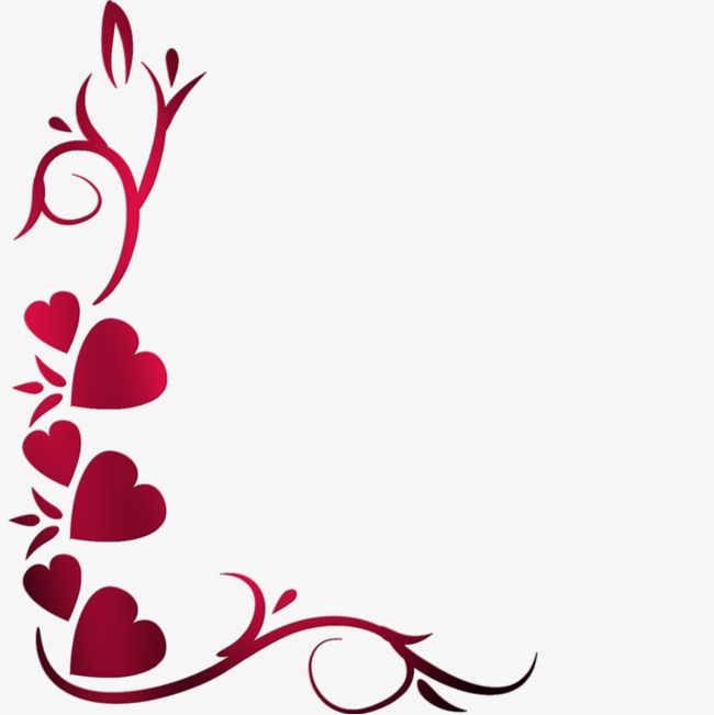 a red heart shaped frame with vines and hearts on the bottom, as well as an empty space for text