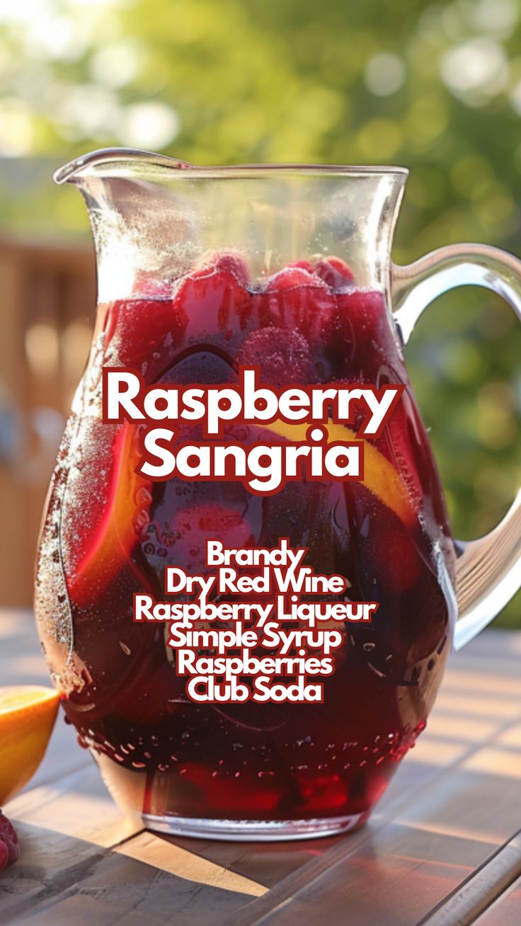 Raspberry Sangria is a delicious, fruity cocktail that’s as fun to make as it is to drink. Whether you’re hosting a party or simply enjoying a sunny day, this sangria is sure to be a hit. Cheers to a drink that’s bursting with flavor and perfect for any occasion. #raspberrysangria via @mybartender Red Fruity Cocktails, Soda Cocktails, Raspberry Sangria, Cocktail Cards, Red Sangria Recipes, Bar Tender, Fancy Water, Drink Recipies, Sangria Cocktail