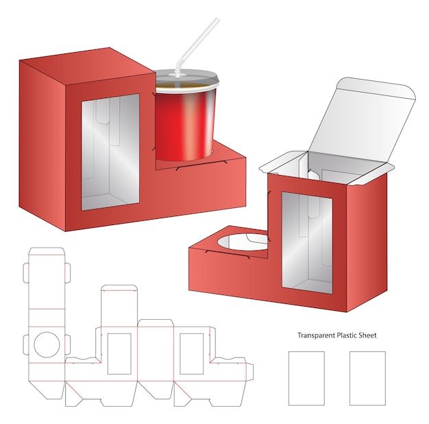 an open box with a drink in it and cut out parts to make the packaging