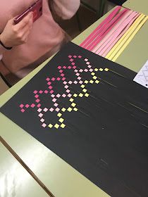 a person sitting at a table with some crafting supplies on top of it,