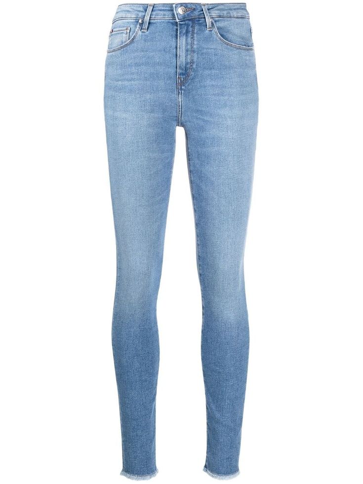 high-waisted skinny jeans from TOMMY HILFIGER featuring light blue, cotton blend, stonewashed, logo patch to the rear, high waist, belt loops, front button and zip fastening, classic five pockets and skinny cut. | Tommy Hilfiger High-Waisted Skinny Jeans Tommy Hilfiger Jeans Woman, Jeans Png, Buy Jeans, Tommy Hilfiger Outfit, Pink Jeans, Tommy Hilfiger Jeans, Light Blue Jeans, Teenage Fashion Outfits, Slim Jeans