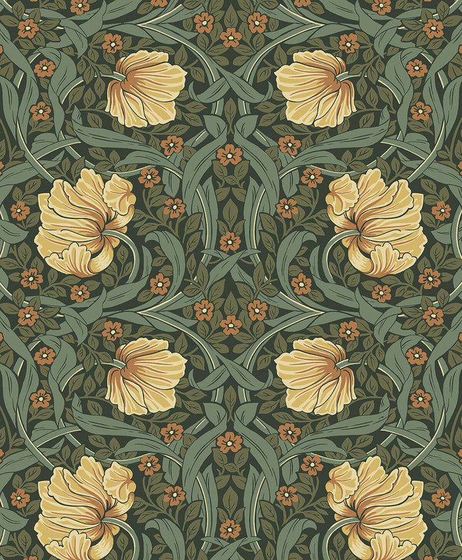 Sample Pimpernel Garden Peel & Stick Wallpaper in Meadow Green & Amber Victorian Garden, Wallpaper Direct, Vintage Interiors, Sisal Rug, Burke Decor, Arts And Crafts Movement, Prepasted Wallpaper, Wallpaper Samples, Wallpaper Roll