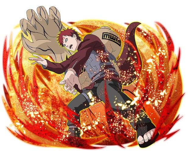 an anime character is flying through the air with fire around him and his hair blowing in the wind