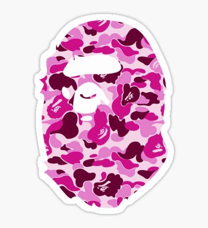 a pink sticker with a gorilla head on it's face and camouflage print