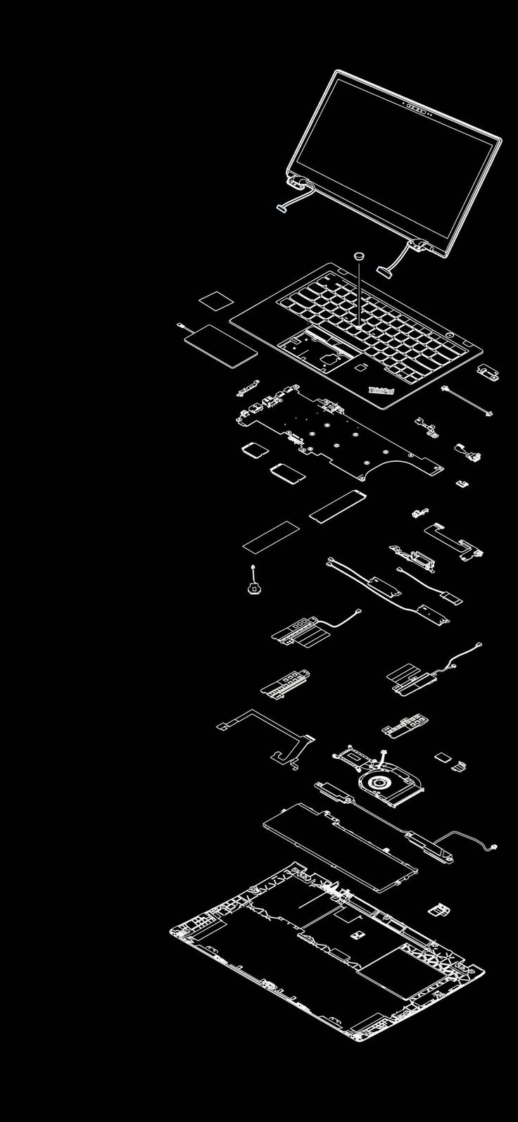 a black and white drawing of a laptop with its screen partially removed from the bottom