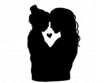 a silhouette of two people holding each other with the word love in their heart shape