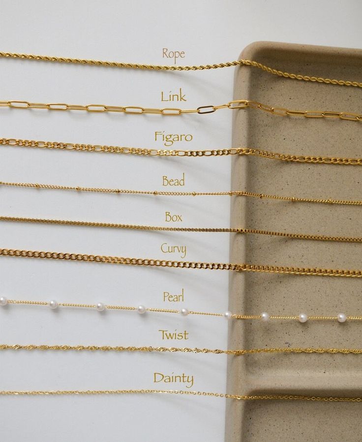 18K Gold Filled Chain Waterproof Non Tarnish Shower Ready Necklace Bracelet Anklet Chains Daily Wear Jewelry Personalized Best Gift 🔻For Bracelet and Anklet size chains: https://www.etsy.com/listing/1224582578  ---bracelets https://www.etsy.com/listing/1274614100  ---anklets https://www.etsy.com/listing/1263107340  ---waist chains 🔻For Silver Necklace Chains https://www.etsy.com/listing/1277268342                                                      🔹HOW TO ORDER🔹   1️⃣ Please pick the chain type from the first drop down list.  2️⃣ Please pick the length from the drop down list. We add 1" extender by default. which allows adjustability. Most Common Size necklaces are 16". 🟨 Chains are made of 18K gold layered over Stainless Steel. It will not change color and can be worn in water. Our Cheap Adjustable Necklaces For Bridesmaid Gift, Luxury Engraved Chain Necklace For Formal Occasions, 18k Gold Plated Jewelry, Types Of Chains Jewelry, Gold Chain Anklet Gift, Gold Chain Anklets As Gift, Gold Tarnish Resistant Anklets For Gifts, Gold Anklets With Delicate Chain For Gift, Gold Anklets With Delicate Chain As Gift