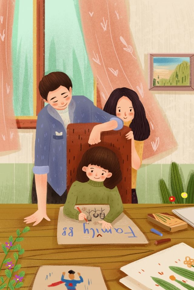 a woman and two children are sitting at a table with books, pencils and markers