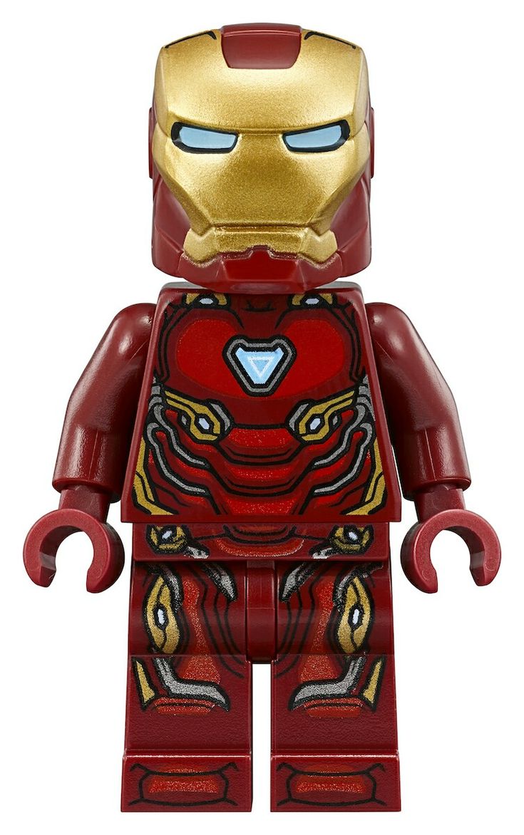 a lego iron man figure is shown in red and gold colors, with eyes open