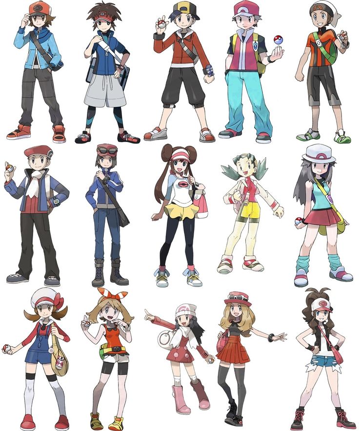 some anime characters with different outfits and hats