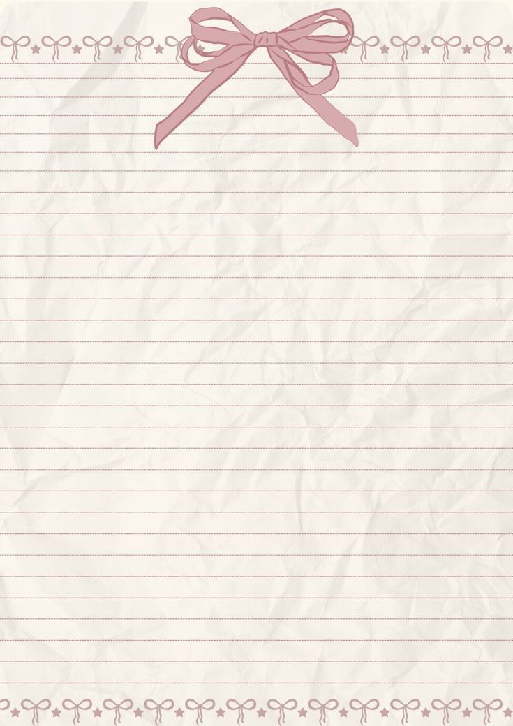 a piece of lined paper with a pink bow on it