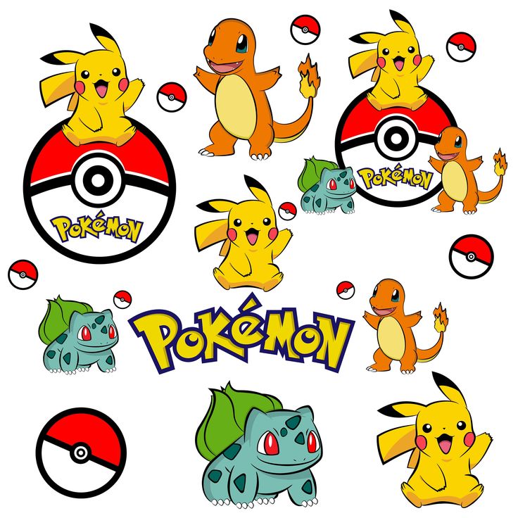 the pokemon characters are all different colors and sizes