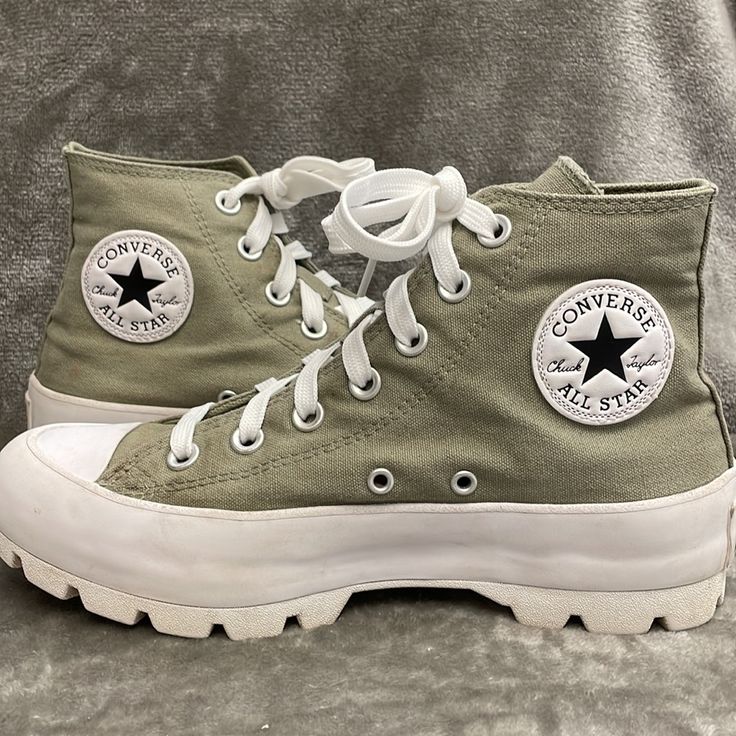 Converse All Star Lugged Sage Green Great Condition, See Pictures Women’s Size 7 Sage Green Pictures, Sage Green Shoes, Sage Green Converse, Converse All Star Lugged, Converse Collection, Cute Converse Shoes, Fire Shoes, All Star Lugged, Cute Converse