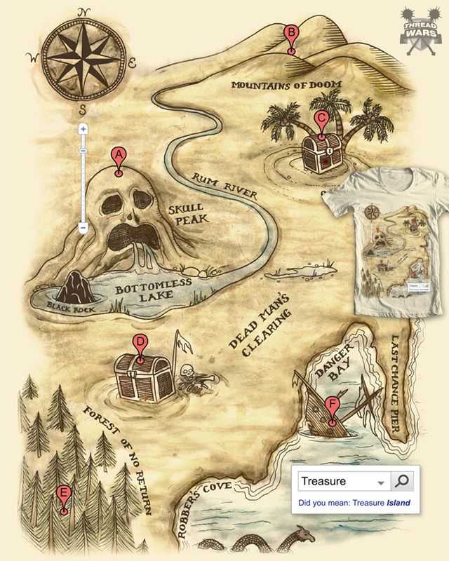 a drawing of a pirate map with many locations