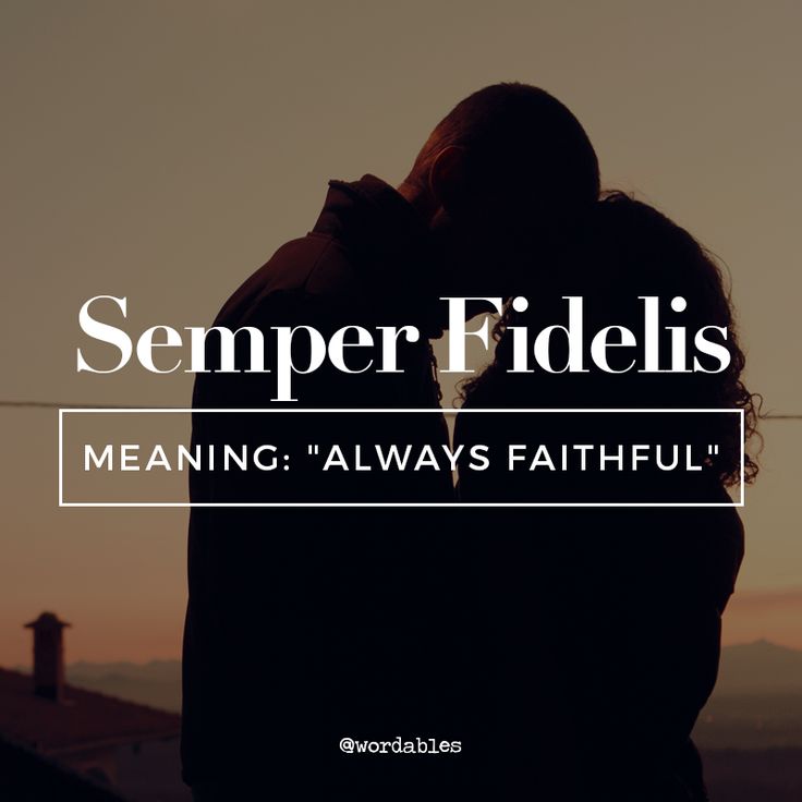 two people embracing each other with the words semper fidelis meaning always faithful