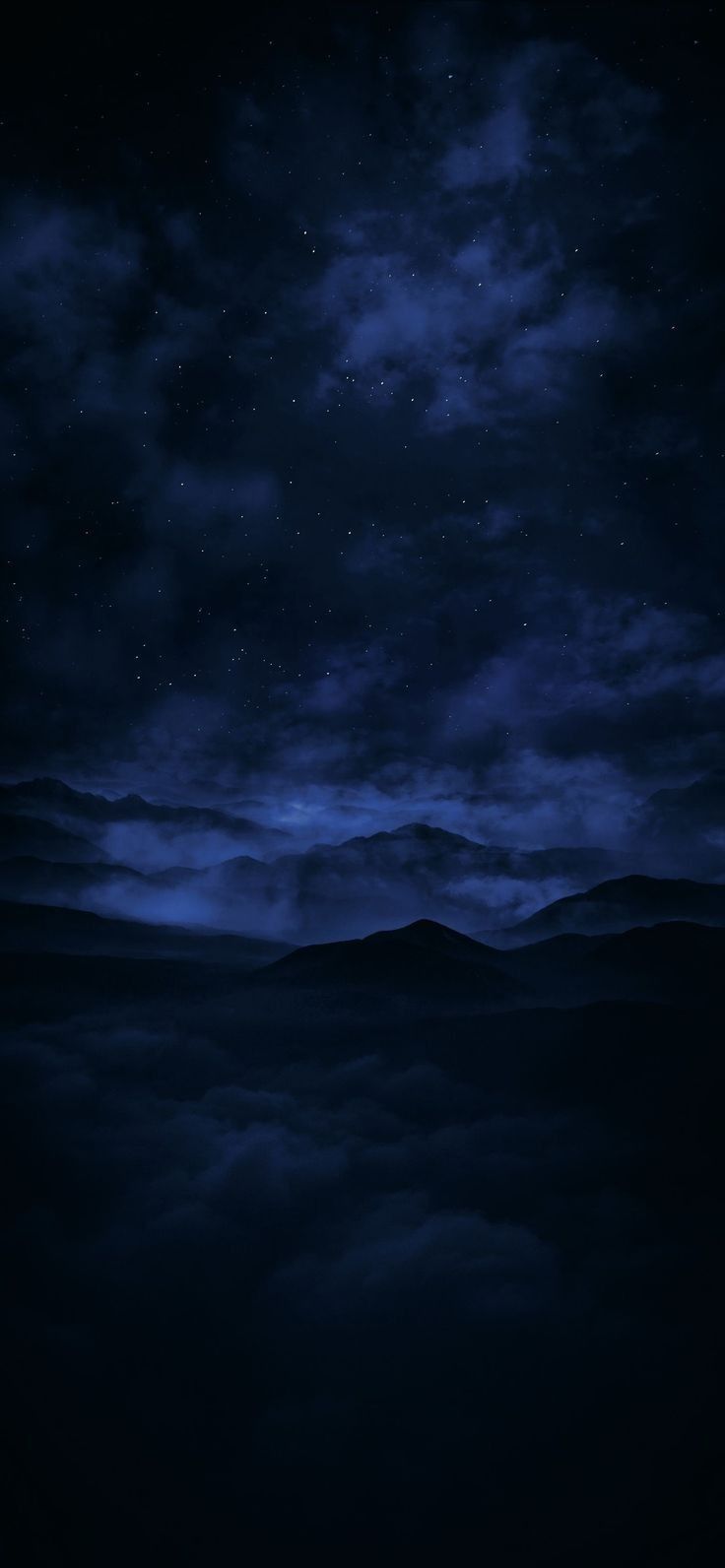 the night sky is full of clouds and stars